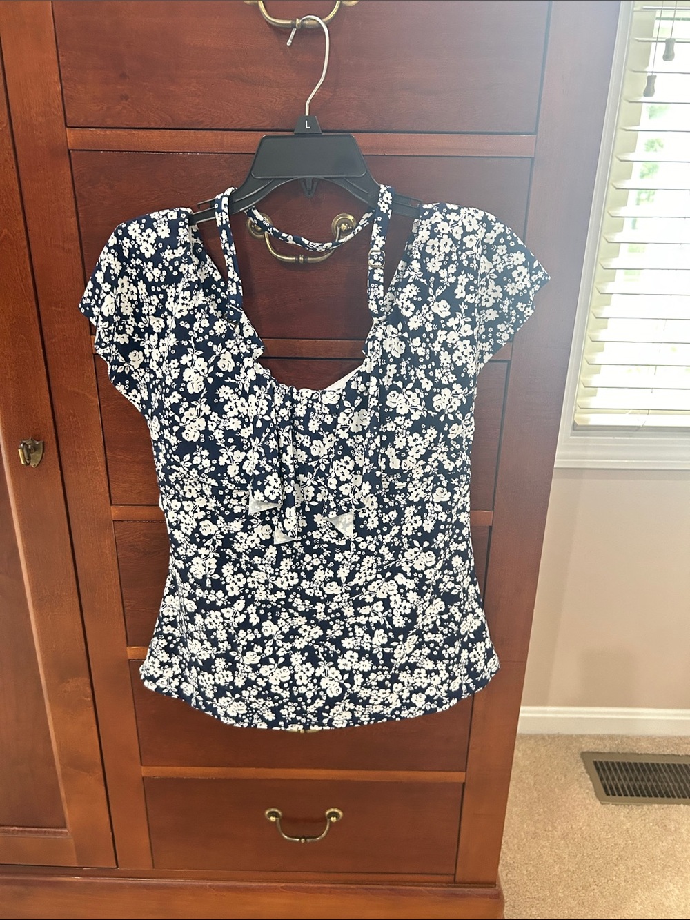 Island Escape Navy and White Floral Ruffle Swim Blouse